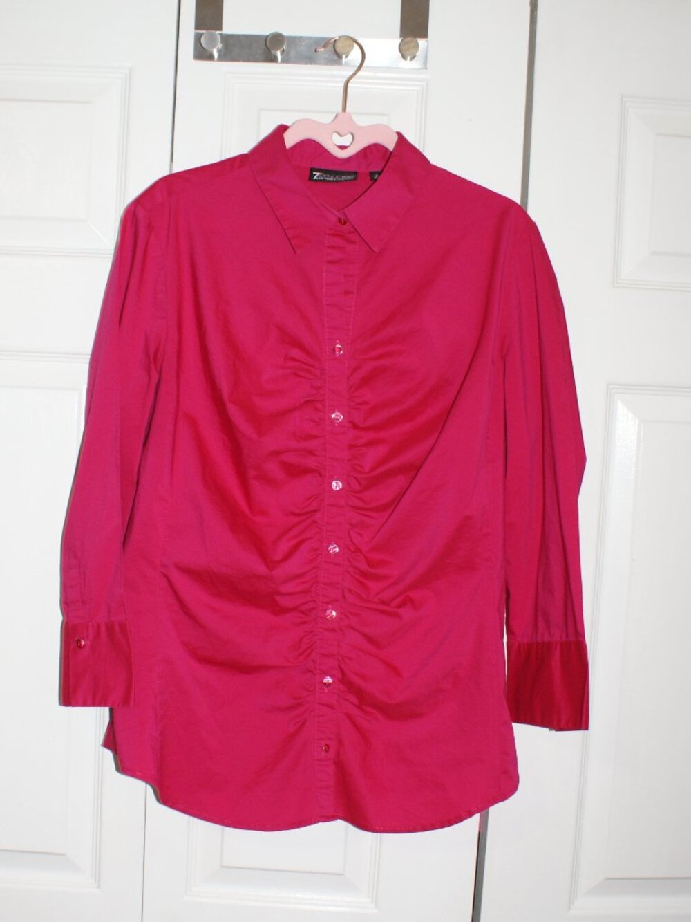 NY&CO 7th Avenue Design Studio Pink Ruched Button Down Shirt - L TALL- LIKE NEW